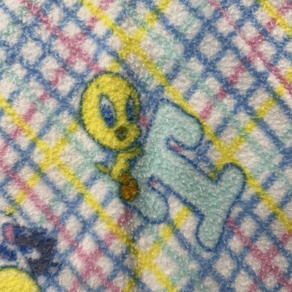 VTG Looney Tunes Baby Fleece Blanket Tweety Sylvester Taz Plaid Alphabet 28X26 - Picture 7 of 9